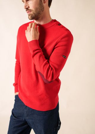 Pull homme Col rond coudière en jacquard  DINAN UNI Saint James