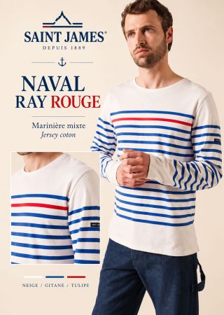 NAVAL II RAYÉ ROUGE marinière Saint James homme rayée rouge
