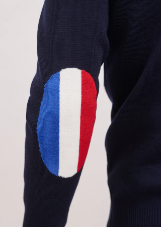 MONDIOVISION Pull coudi Pull drapeau FRANCAIS en laine, à coudières contrastées