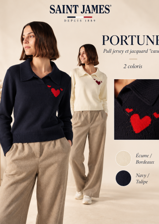 PORTUNE Pull femme  jersey et coeurs jaquard |Saint James
