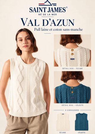 VAL D'AZUN Pull maille sans manche en coton et laine |Saint James