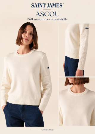 ASCOU Pull femme manches en Pointelle col rond |Saint James