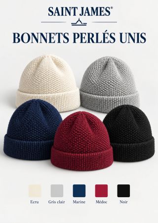BONNET PERLÉ UNI – Bonnet adulte 100% laine | Saint James