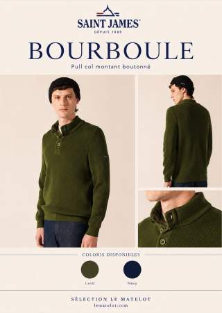 BOURBOULE Pull col montant boutonné à motifs chevrons |Saint James