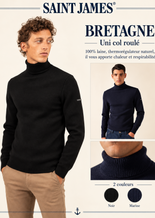 BRETAGNE ROULÉ Pull marin  à col roulé, 100% laine |Saint James