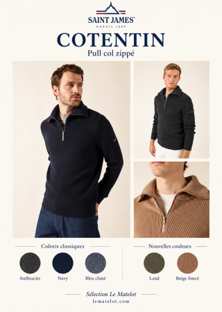 COTENTIN pull homme  col camionneur zippé |Saint James