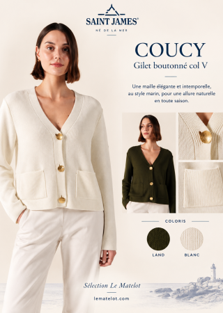 COURCY Gilet boutonné maille perlée col V |Saint James