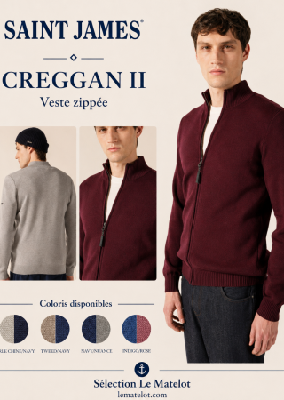 CREGGAN II Cardigan homme zippé, en laine mérinos |Saint James