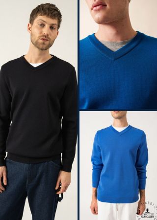CUIRASSÉ II Pull  laine mérinos Col V homme| Saint James