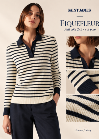 FIQUEFLEUR Pull marinière en laine col polo |Saint James