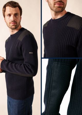 GOUVERNAIL III Pull militaire en laine mélangée à empiècements en toile |Saint James