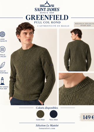 GREENFIELD Pull homme col rond en laine chiné et mailles fantaisies |Saint James
