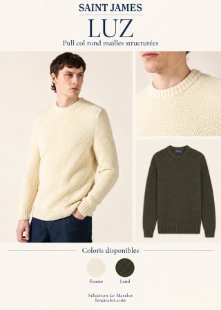 LUZ Pull homme en maille structurées uni |Saint James
