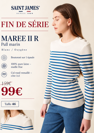 Saint James – MARÉE II RAYÉ pull marin femme Blanc / Oxygène |Fin de série