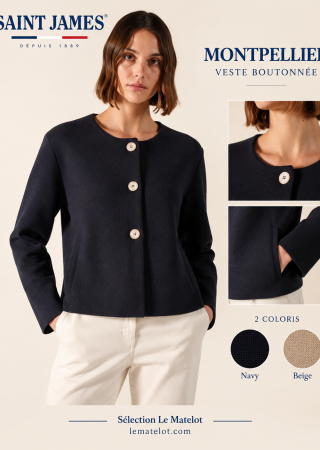 MONTPELLIER Vest en point de Rome encolure ronde |Saint James