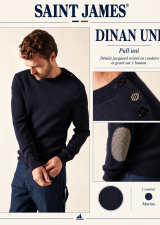 DINAN UNI Pull homme Col rond coudière en jacquard |Saint James