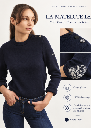 LA MATELOTE LSF Pull Marin Femme en laine| SAINT JAMES X Le Slip Français