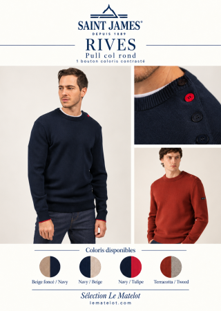 RIVES Pull col rond avec bouton fantaisies sur l'épaule100% Laine|Saint James