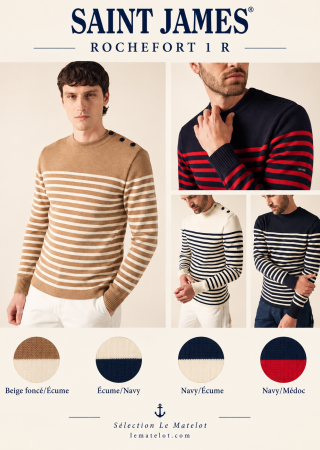 ROCHEFORT 1 RAYÉ Pull marin en laine Mérinos|Saint James