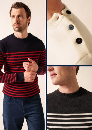 ROCHEFORT 1 RAYÉ Pull marin en laine Mérinos|Saint James