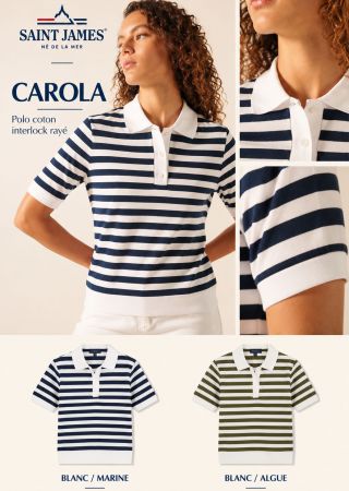 CAROLA polo femme rayé en coton stretch |Saint James