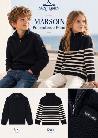 MARSOUIN Uni et Rayé Pull Camionneur Enfant | Saint James