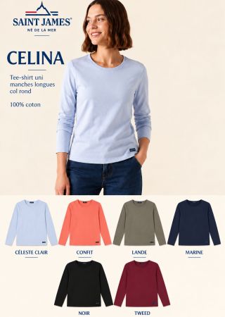 CÉLINA UNI T-shirt manches longues col rond, en coton uni | Saint James