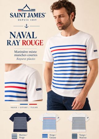 NAVAL RAYÉ ROUGE manches courtes| Saint James