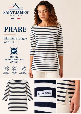 PHARE Marinière longue femme encolure bateau manches 3/4 Anti-uv | Saint James