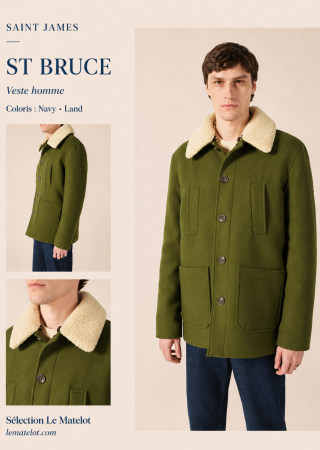 ST BRUCE Veste homme en drap de laine -col sherpa| Saint James