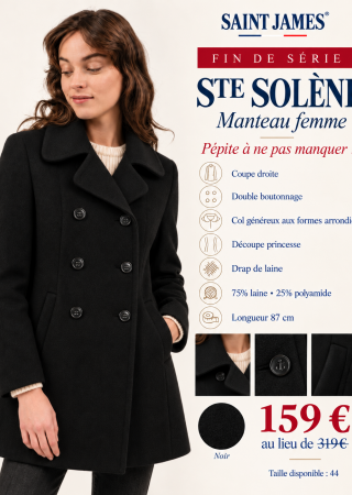 STE SOLÈNE Manteau DOUBLE BOUTONNAGE NOIR en taille  44 | St James