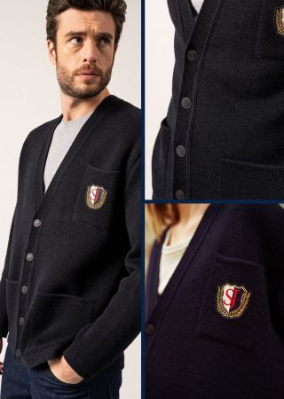 YACHTING REEDIT Cardigan en laine  à blason brodé poitrine|Saint James