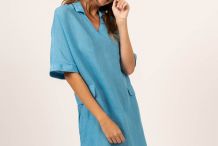 MARINE Robe en lin manches courtes