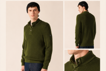 BOURBOULE Pull col montant boutonné à motifs chevrons |Saint James