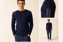 CONDOR II  Pull militaire  en laine vierge à empiècements en toile |Saint James