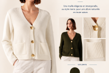 COURCY Gilet boutonné maille perlée col V |Saint James