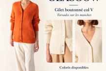 GLASGOW Gilet boutonné col V avec torsades sur les manches|Saint James