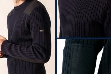 GOUVERNAIL III Pull militaire en laine mélangée à empiècements en toile |Saint James