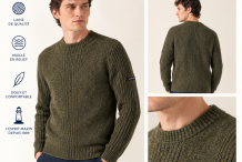 GREENFIELD Pull homme col rond en laine chiné et mailles fantaisies |Saint James