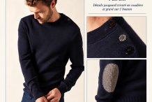 DINAN UNI Pull homme Col rond coudière en jacquard |Saint James