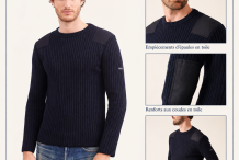 GOUVERNAIL III Pull militaire en laine mélangée à empiècements en toile |Saint James