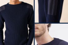 CONDOR II  Pull militaire  en laine vierge à empiècements en toile |Saint James