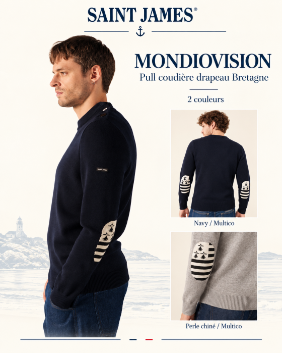 MONDIOVISION – Pull en laine à coudières Bretagne | Saint James