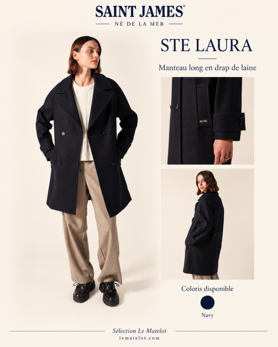 Saint James – STE LAURA manteau long femme en drap de laine