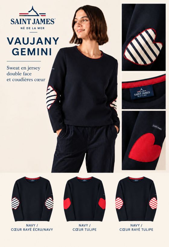 VAUJANY GEMINI Sweat en jersey double face et coudières cœur |Saint James